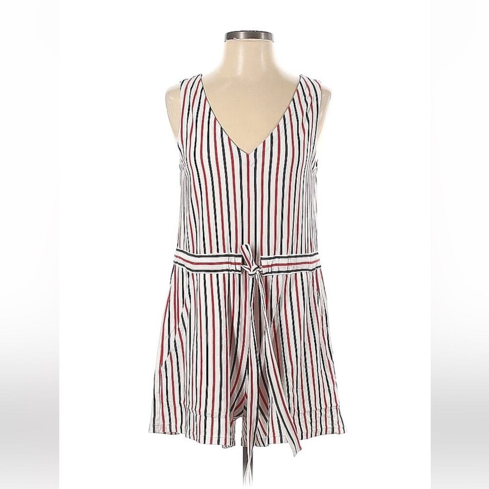 MDS Mark D. Sikes Amanda jumper shorts romper in Navy and Coral‎ strip, 1